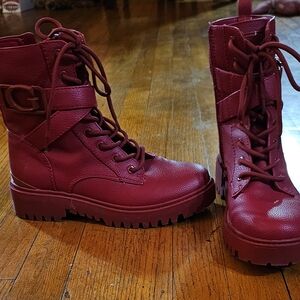 Red Guess Faux Leather Combat Boots